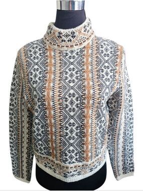 OPHELIA ROE Fair Isle Wool Blend Turtleneck Sweater  Size Small